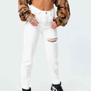 Edikted nwt White Distressed Straight Leg Jeans size extra small